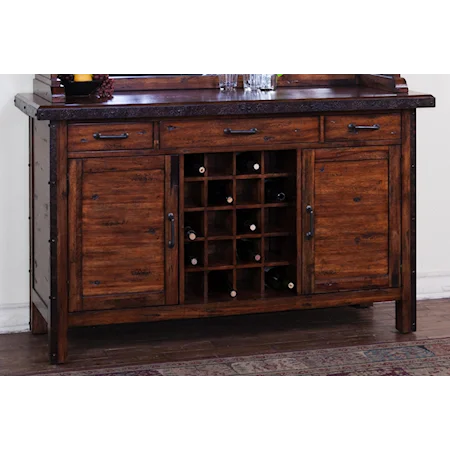 Rustic Server with Wine Rack